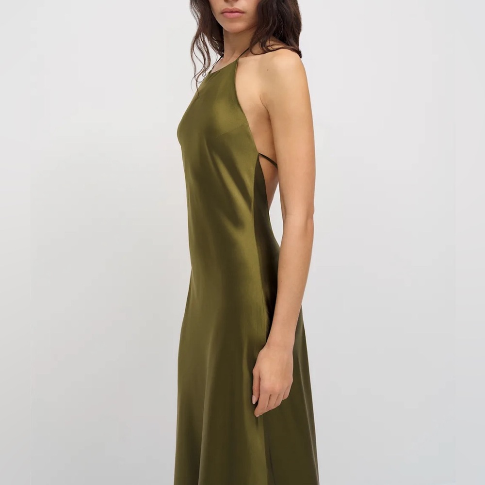 Reformation Olive Green Satin Maxi Dress - Picture 3 of 16